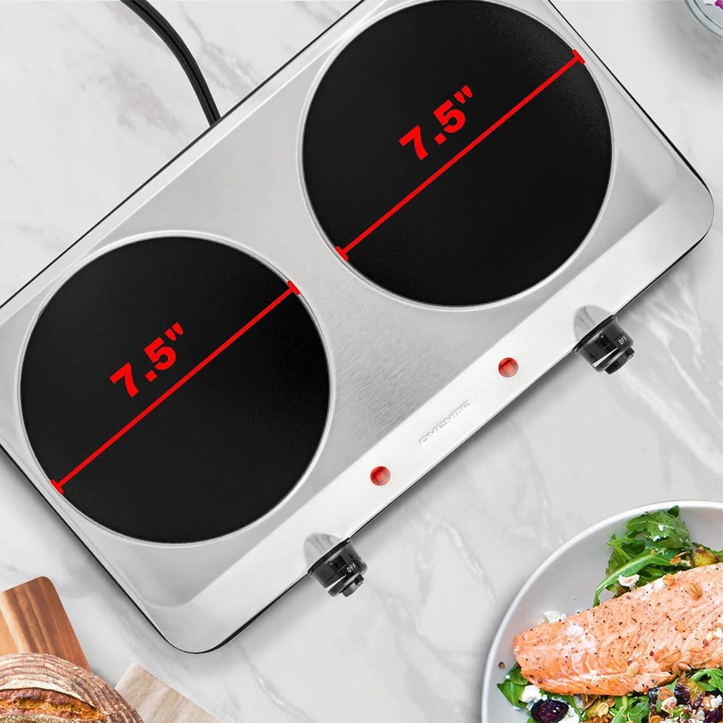 Countertop Infrared Double Burner, 1500W Electric Hot Plate & Portable Stove, Silver BGI202S