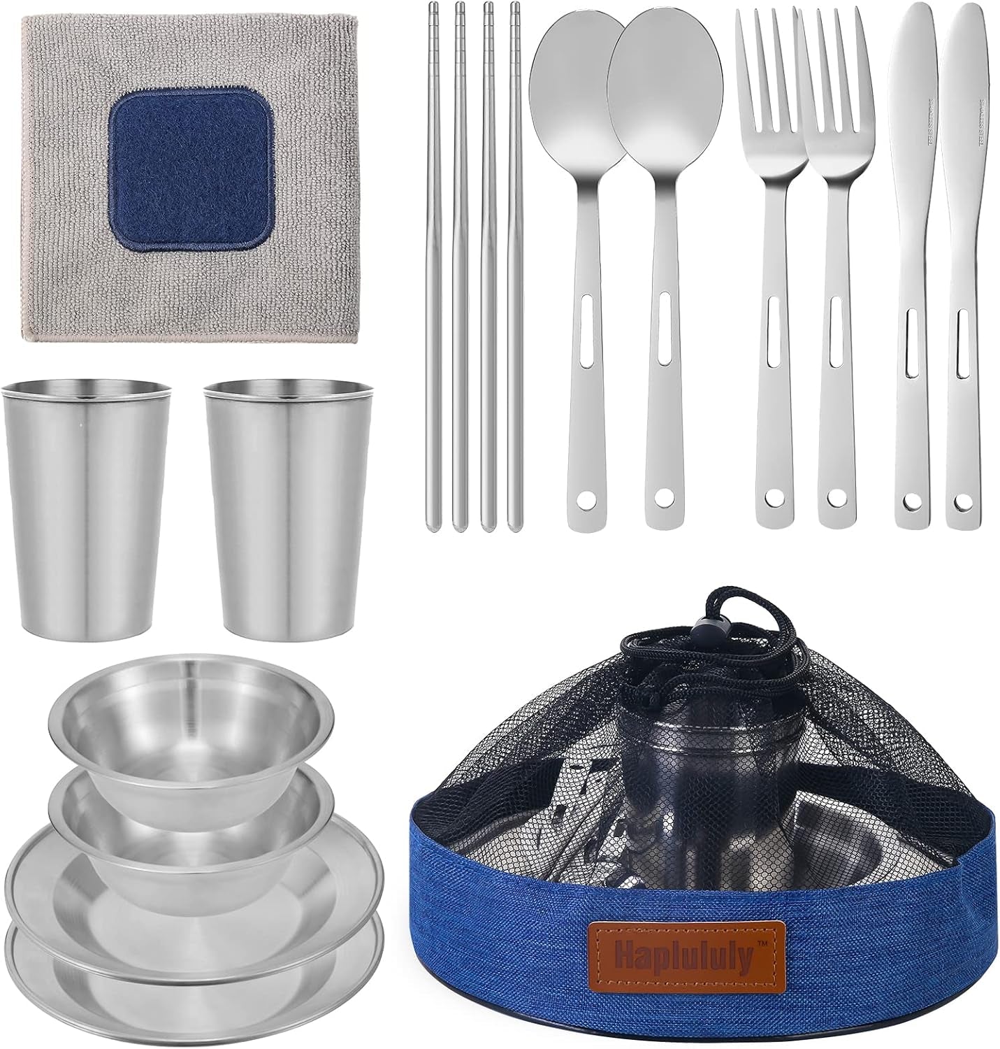 Camping Mess Kit - for Camping 1 to 2 Person Boy Scout Camp Dishes Camping Cooking Utensils Accessories Plates Dinnerware Set Outdoor