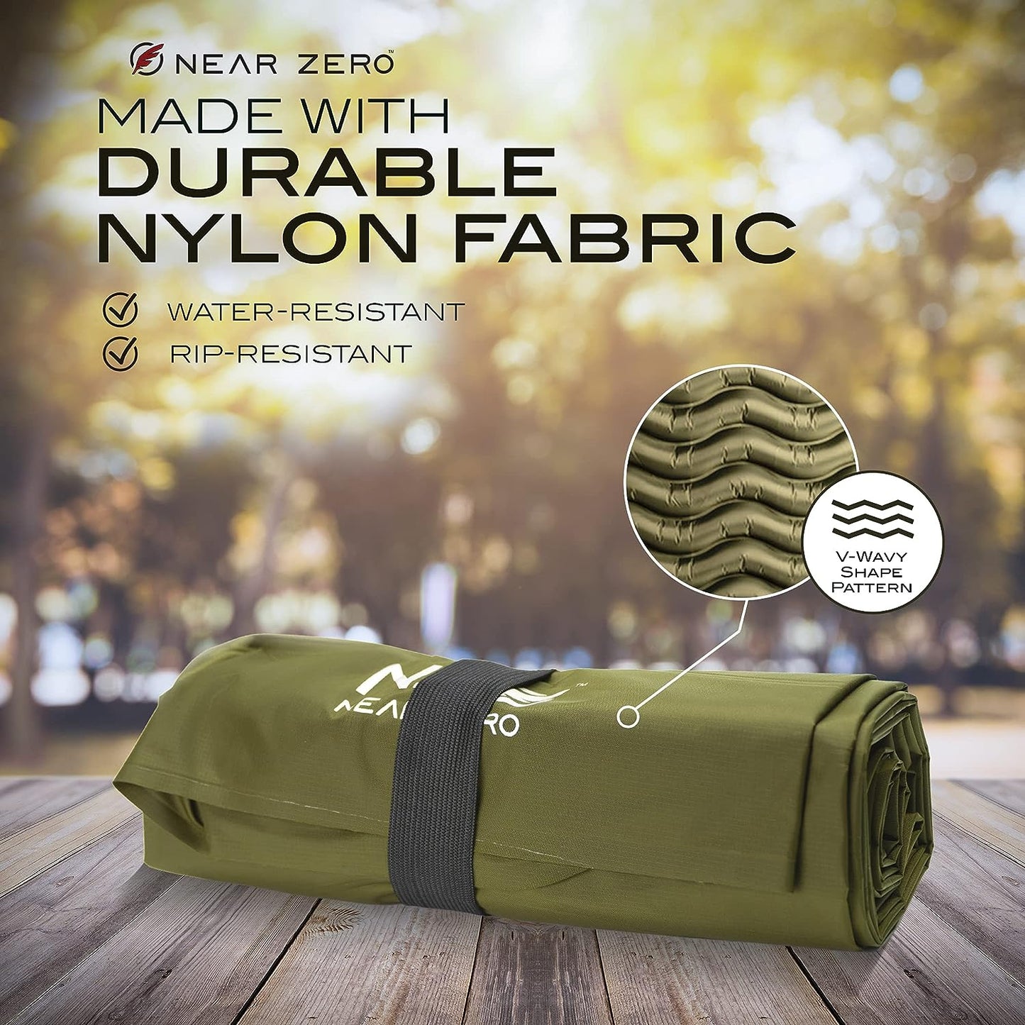 Ultralight Inflatable Sleeping Pad – Compact 14.5 Oz Air Pad 2" Thick, Quick Inflate with 11 Breaths, Durable Rip-Resistant Nylon – Ideal for Backpacking & Warm Weather, Green