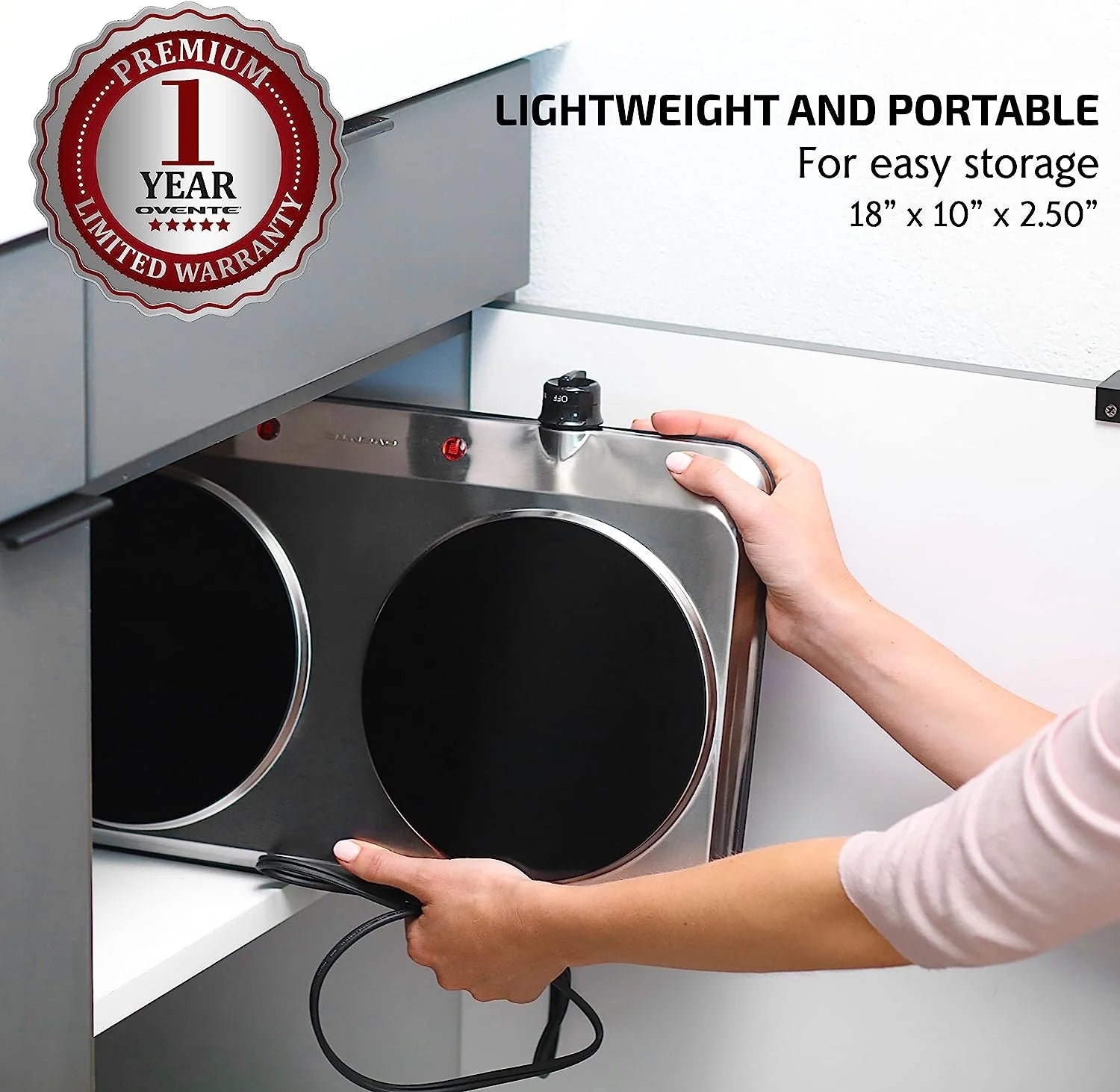 Countertop Infrared Double Burner, 1500W Electric Hot Plate & Portable Stove, Silver BGI202S