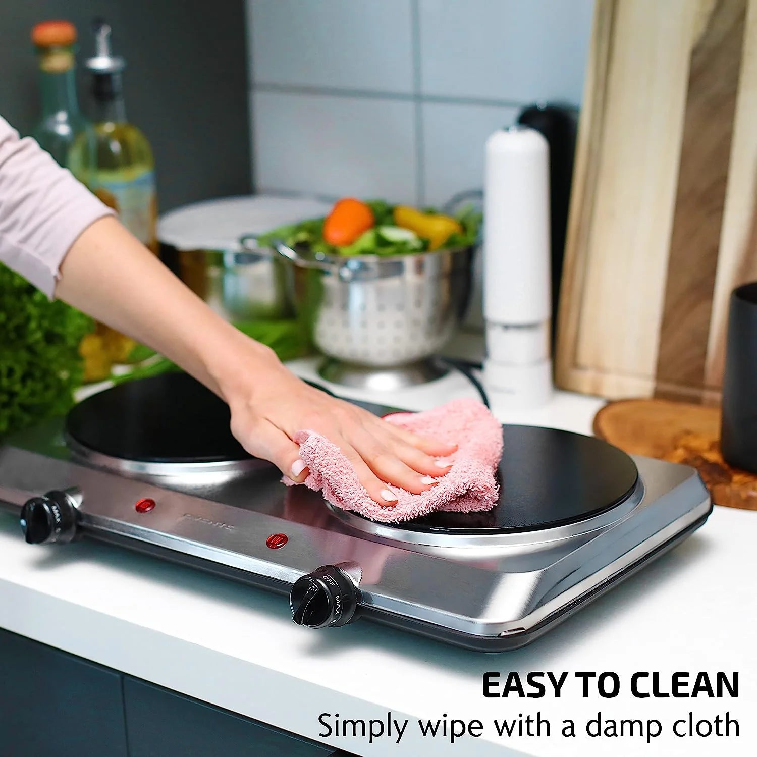 Countertop Infrared Double Burner, 1500W Electric Hot Plate & Portable Stove, Silver BGI202S