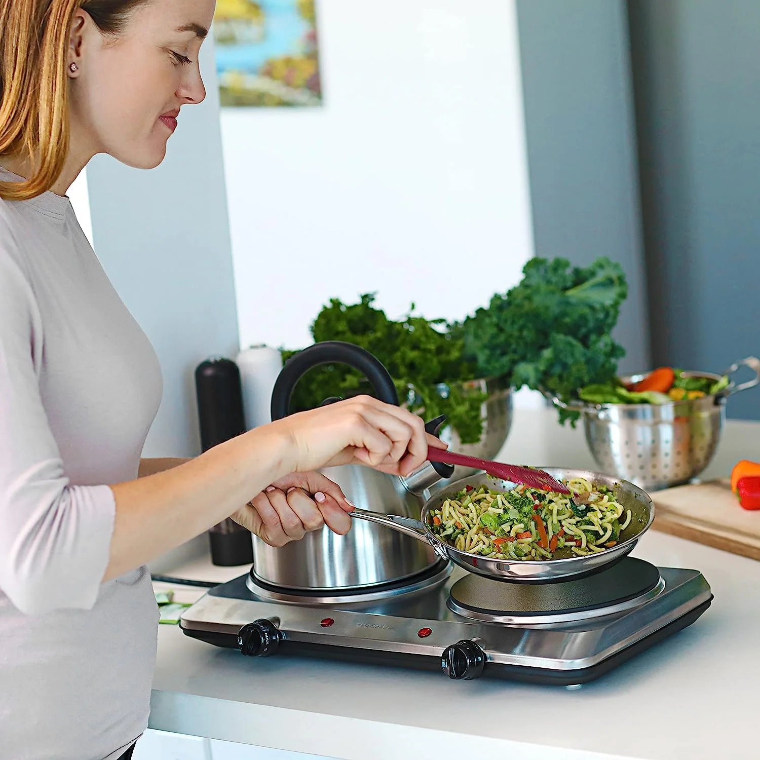 Countertop Infrared Double Burner, 1500W Electric Hot Plate & Portable Stove, Silver BGI202S