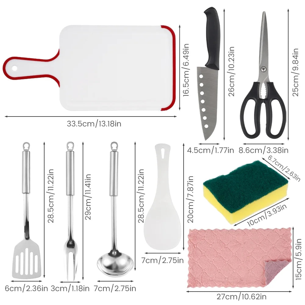 9 Piece Camp Kitchen Cooking Utensil Set Travel Organizer Grill Accessories Portable Compact Gear for Backpacking BBQ Camping Hiking Travel Cookware Kit Water Resistant Case