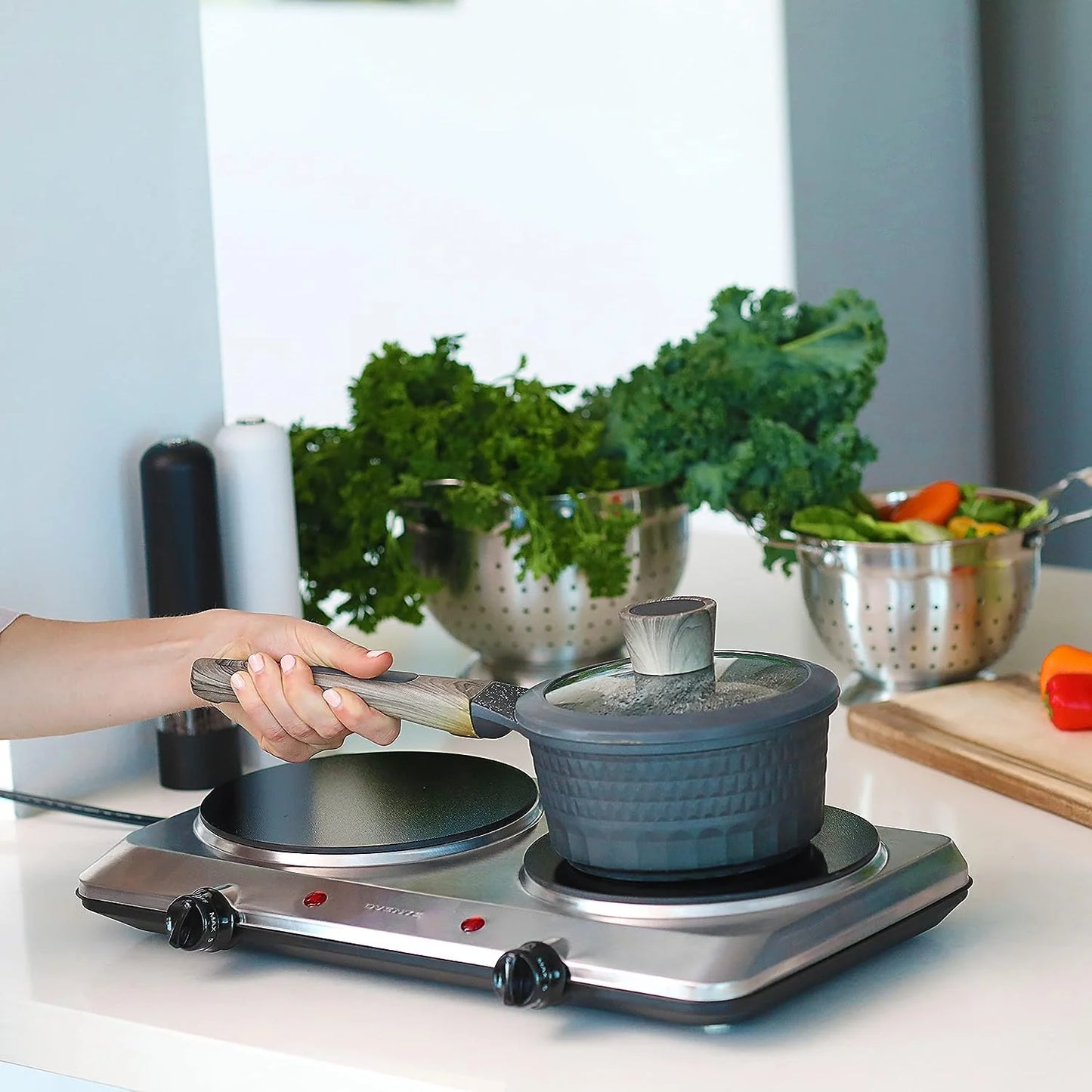 Countertop Infrared Double Burner, 1500W Electric Hot Plate & Portable Stove, Silver BGI202S