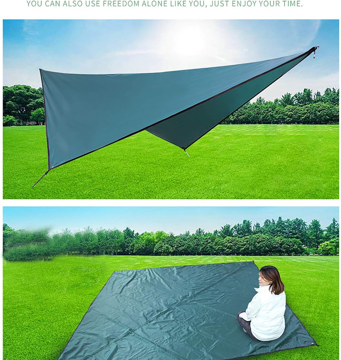 Waterproof Camping Tarp 142"X114", Hammock Rain Fly Waterproof Tent Tarp, Multifunctional Tent Footprint for Camping, Sunshade, Picnic & Camping Tent Accessories