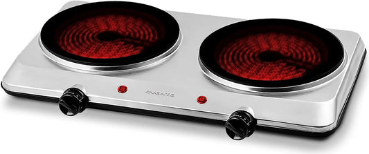 Countertop Infrared Double Burner, 1500W Electric Hot Plate & Portable Stove, Silver BGI202S