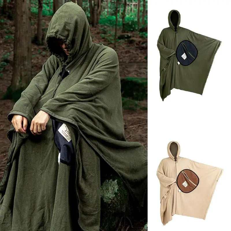 Wearable Sleeping Bag for Camping Poncho Sleeping Bag Rocker Fleece Warmth Hooded Poncho Sleeping Bag Blanket Camping Accessory