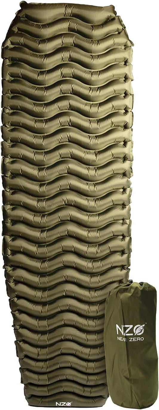 Ultralight Inflatable Sleeping Pad – Compact 14.5 Oz Air Pad 2" Thick, Quick Inflate with 11 Breaths, Durable Rip-Resistant Nylon – Ideal for Backpacking & Warm Weather, Green
